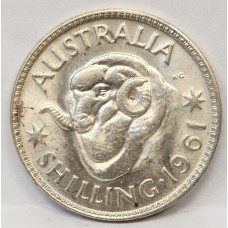 AUSTRALIA 1961 . ONE 1 SHILLING . VARIETY . DOTS IN HORN